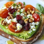 Delicious avocado feta toast topped with fresh herbs and spices