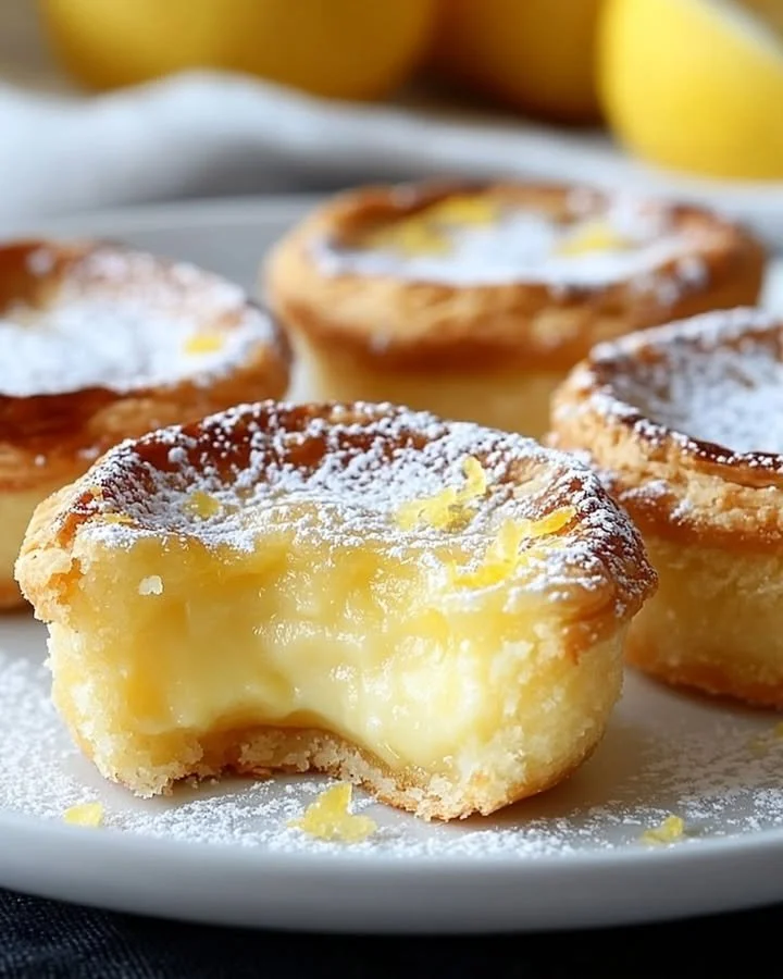 Delicious Baby Lemon Impossible Pies served on a plate