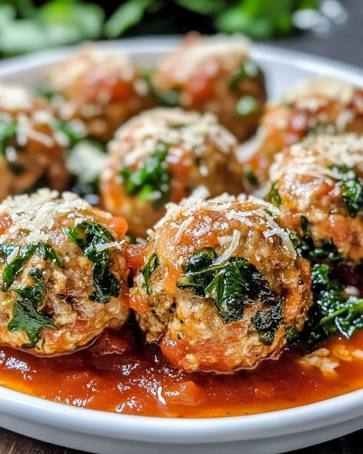 Baked chicken ricotta meatballs served with marinara sauce