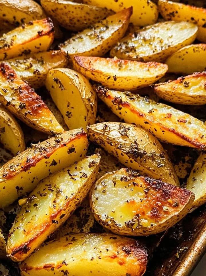 Baked Mustard Lemon Potatoes seasoned with garlic and oregano