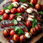Balsamic Grilled Flank Steak Caprese with fresh tomatoes and mozzarella