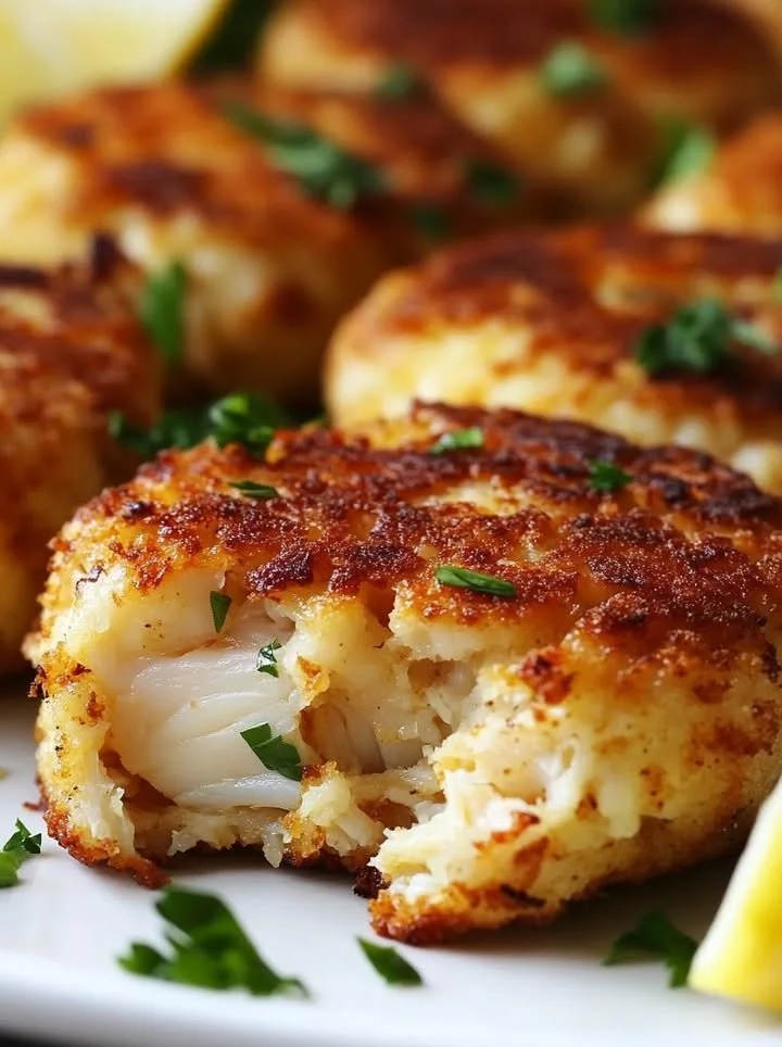 Delicious Baltimore-style crab cakes garnished with herbs and served on a plate