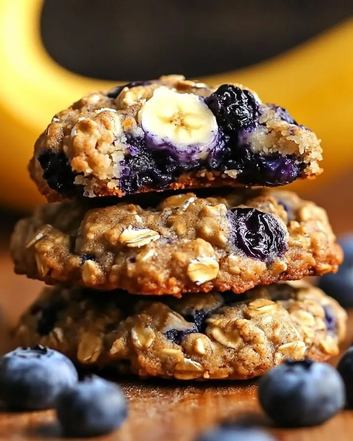 Banana Blueberry Breakfast Cookies on a plate with fresh blueberries