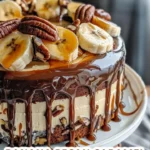 Delicious Banana Pecan Caramel Layer Cake with rich caramel and nuts