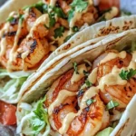 Delicious Bang Bang Shrimp Tacos topped with zesty sauce and fresh ingredients