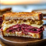 Delicious Beef Reuben sandwich with corned beef, sauerkraut, and rye bread