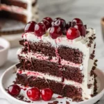 Delicious Black Forest Cake with chocolate layers and cherries on top