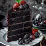 Delicious slice of Black Velvet Cake with cream cheese frosting