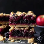Delicious Blackberry, Sage, and Apple Oat Crumble Bars on a rustic table