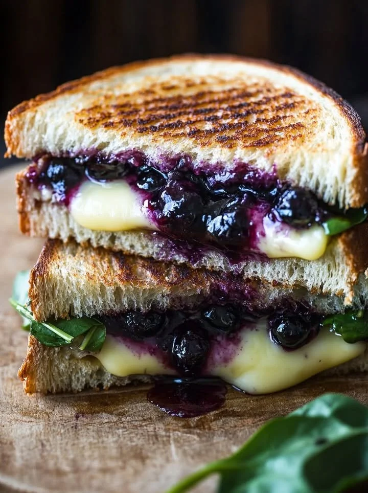Blueberry Balsamic Grilled Cheese sandwich with crispy edges and melted cheese