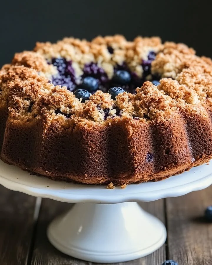 Blueberry crumble coffee cake with a buttery crumble topping