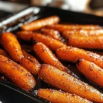 Bowl of brown sugar roasted carrots garnished with herbs