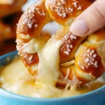 Buttery soft pretzels with a side of creamy cheese dip for dipping