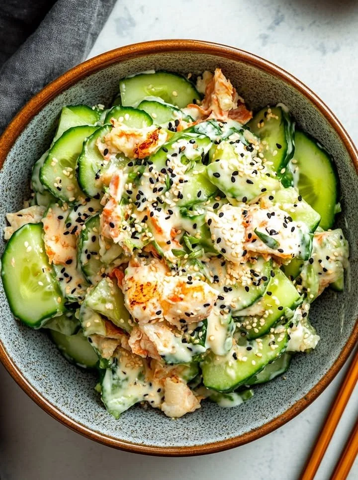 California Roll Cucumber Salad with fresh ingredients and sushi flavors