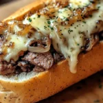 Delicious cheesesteak served on garlic parmesan bread topped with fresh ingredients.