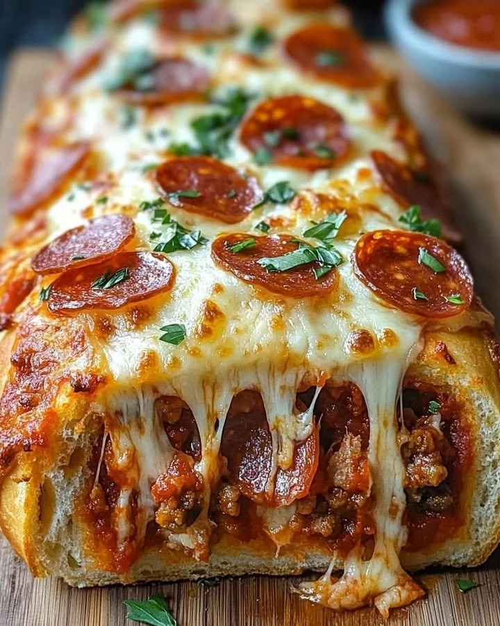 Delicious cheesy garbage bread stuffed with flavorful ingredients