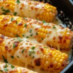 Delicious cheesy garlic butter corn served in a bowl with fresh herbs
