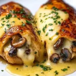 Cheesy garlic mushroom chicken rolls served on a plate