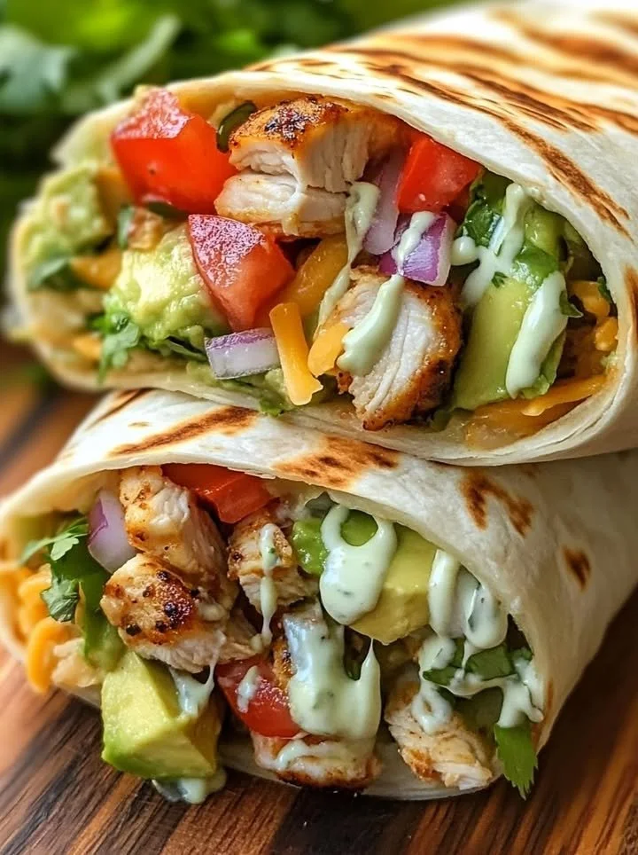Delicious Chicken Avocado Ranch Burritos with fresh ingredients