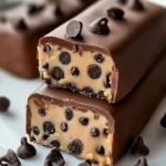 No-bake chocolate chip cookie dough bars sliced on a plate