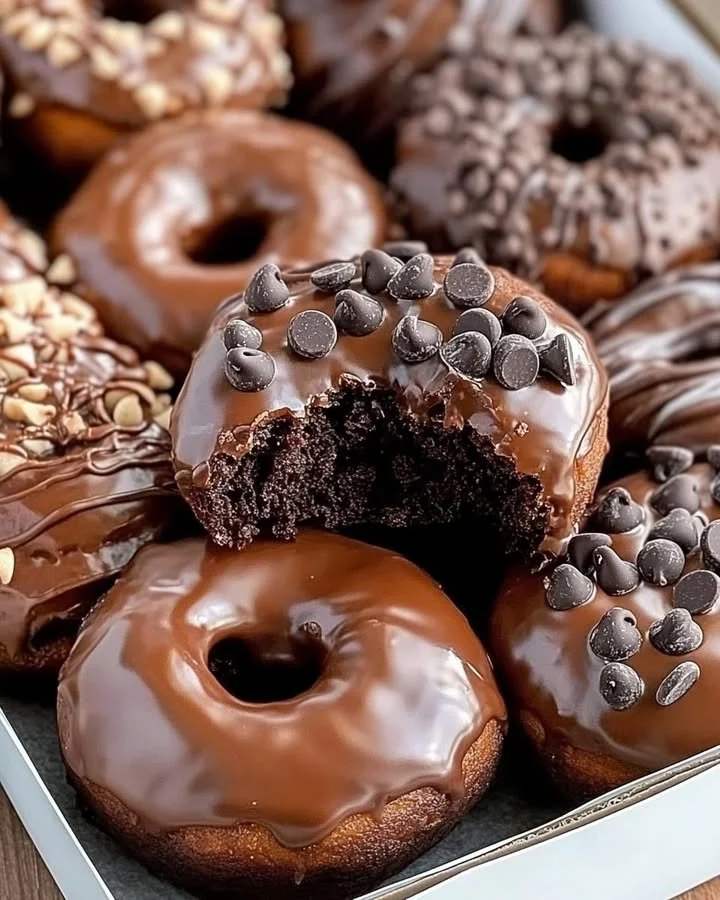 Decadent chocolate donuts with a rich glaze and sprinkles