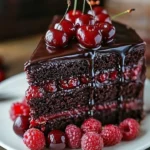 Delicious Chocolate Raspberry Truffle Cake with rich chocolate and fresh raspberries