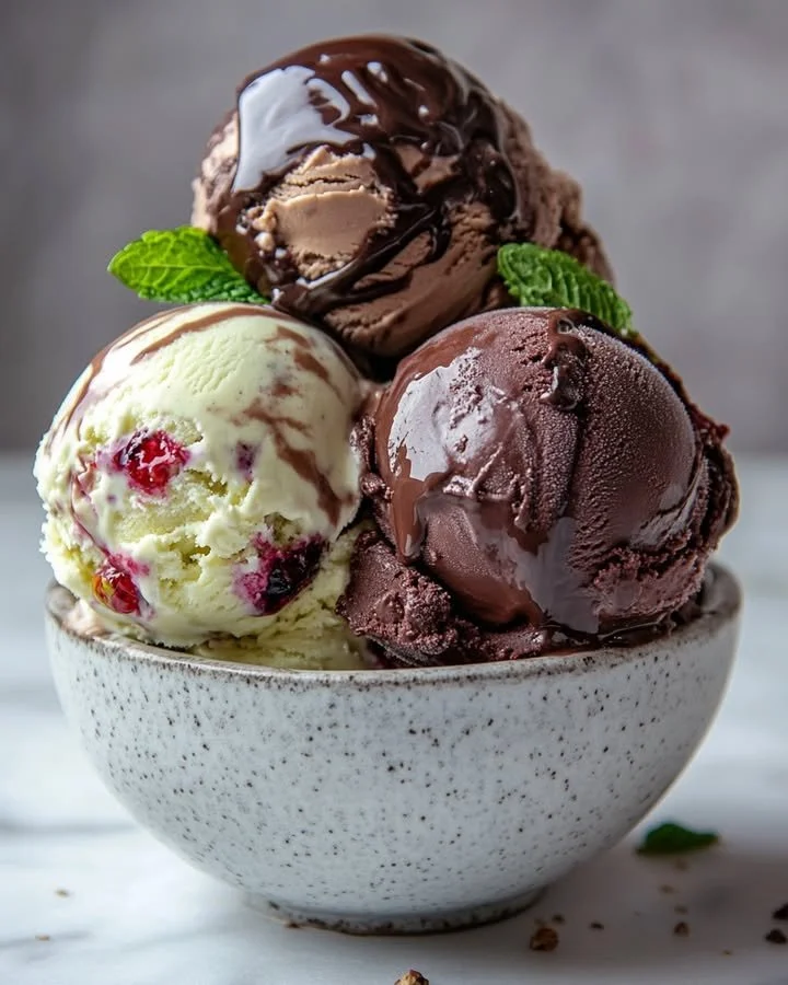 Bowl of creamy chocolate zucchini ice cream topped with chocolate shavings