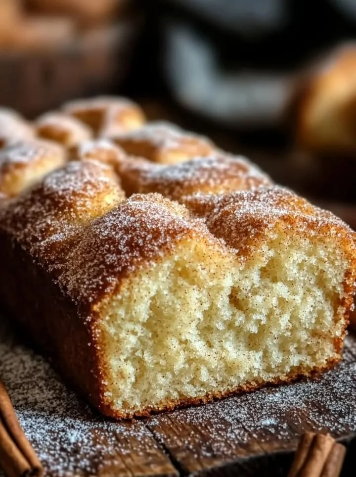 Delicious homemade cinnamon donut bread sliced and displayed on a plate