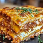 Classic beef lasagna with layers of meat, cheese, and pasta