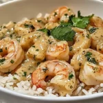 Coconut lime shrimp served with jasmine rice for a tropical dinner.