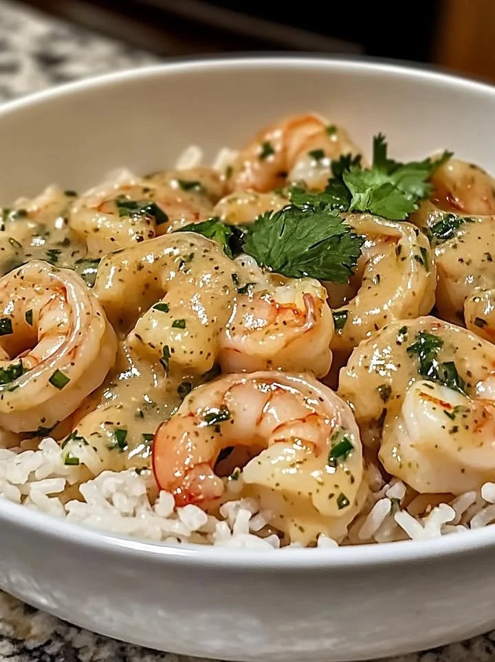 Coconut lime shrimp served with jasmine rice for a tropical dinner.