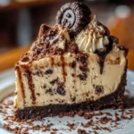 Delicious Cookie Monster Cheesecake topped with cookie crumbles