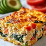 Cottage cheese and veggie bake served in a dish, garnished with herbs.
