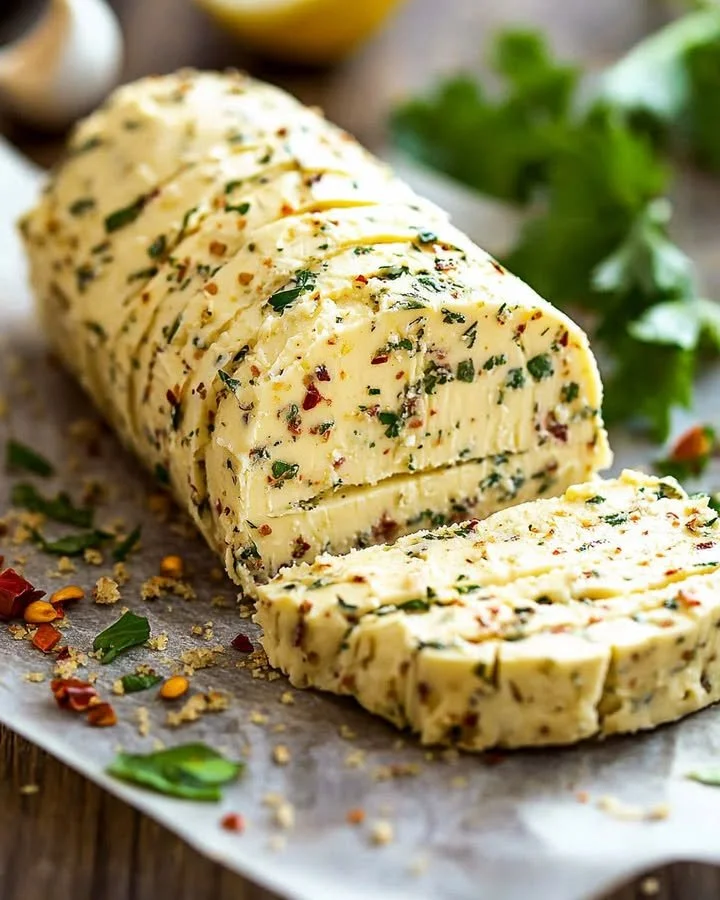 Cowboy Butter Compound Roll served with fresh vegetables and bread