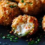 Crab and cream cheese stuffed jalapeño poppers on a serving platter