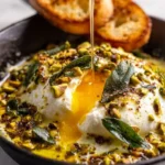 Cracked pistachio burrata skillet with creamy cheese and toasted nuts