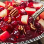 Cranberry Apple Jello Salad with fresh cranberries and apple chunks in a bowl