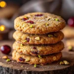 Cranberry Orange Pistachio Cookies on a rustic wooden table