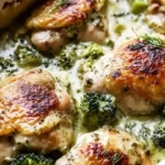 Creamy salsa verde chicken bake topped with fresh ingredients in a baking dish.