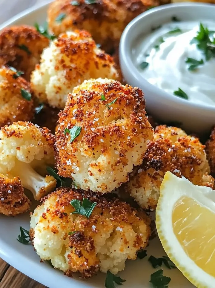 Delicious crispy baked cauliflower bites served as a healthy snack