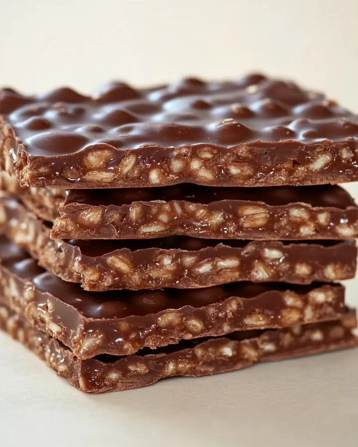 Delicious homemade crispy chocolate crunch bars ready to be enjoyed.