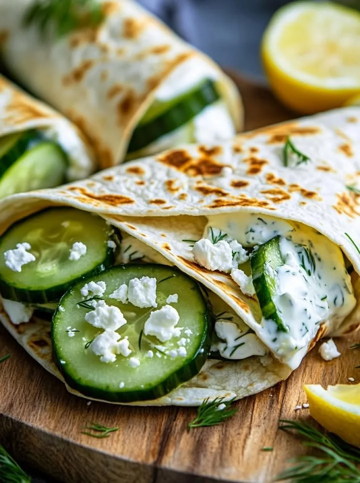 Crispy cucumber feta wraps made with fresh ingredients