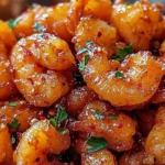 Plate of crispy honey-glazed shrimp with a garnish of fresh herbs