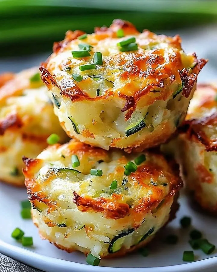 Crispy Parmesan zucchini potato muffins fresh out of the oven