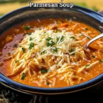 Crock Pot Creamy Chicken Parmesan Soup served in a bowl with toppings