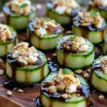 Cucumber Almond Feta Rolls topped with honey balsamic dressing