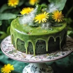 Homemade Dandelion and Nettle Cake topped with fresh flowers