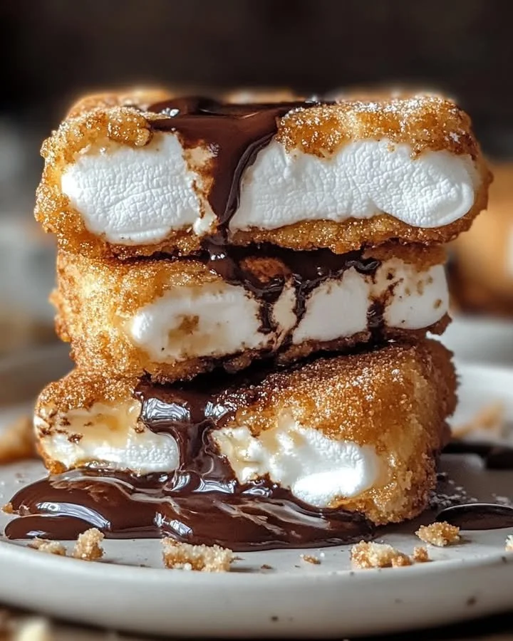Deep-fried s'mores with chocolate and marshmallows, crispy and delicious treat