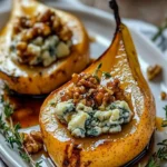 Elegant blue cheese stuffed pears on a serving platter