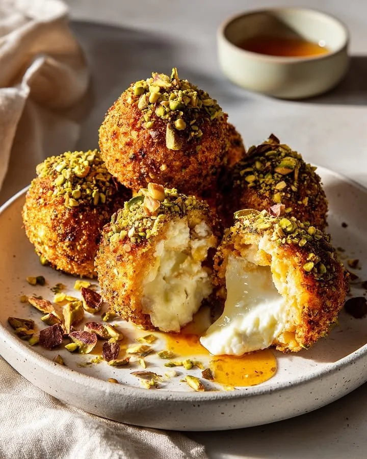 Feta-Stuffed Sweet Potato Bombs with a Pistachio Crunch topping